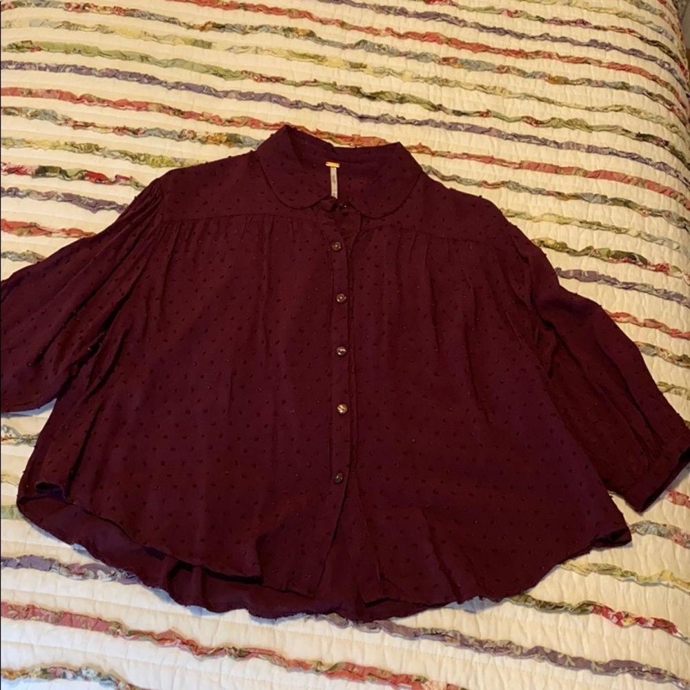 Free People Wine colored sheer ish swiss dot